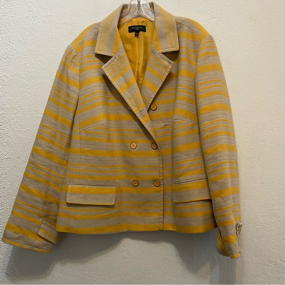 Talbots Jackets & Blazers - Talbots Size 24W Double Breasted Blazer Jacket Striped Yellow Beige linen blend